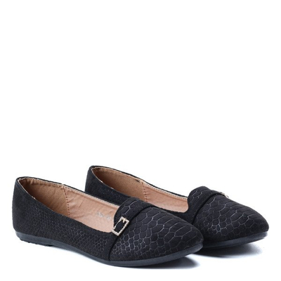 Czarne baleriny lordsy z ozdobą Lorrdenea - Obuwie