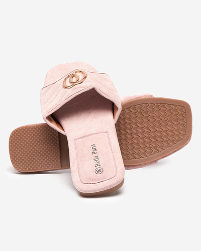 Svetloružové dámske eko semišové papuče so zlatým ornamentom Fanico - Topánky