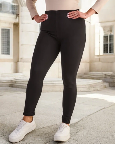 Čierne klasické dámske legíny so zateplením PLUS SIZE - Oblečenie