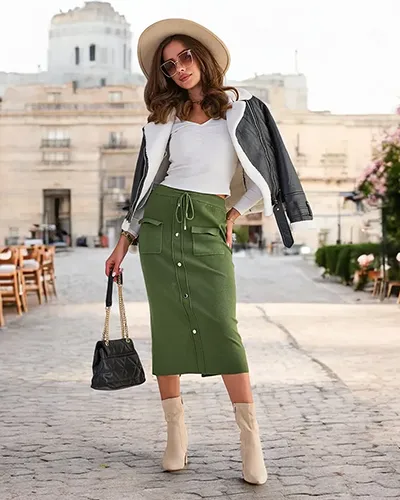 Royalfashion Dámska midi sukňa s ozdobnými gombíkmi