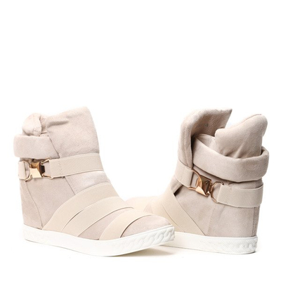 Beżowe sneakersy na krytym koturnie z ozdobnymi paskami Petiena - Obuwie