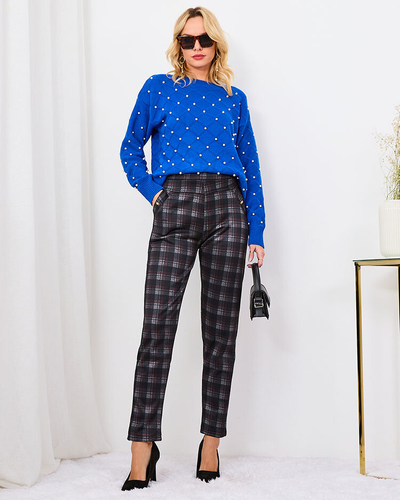 Royalfashion Šedo-červené dámske zateplené kárované tregíny