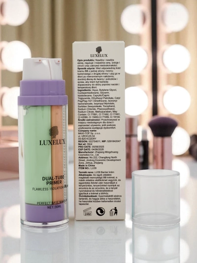 Krema 2 v 1 z zeleno podlago za ličenje in tekočo podlago - nevtralizira rdečico