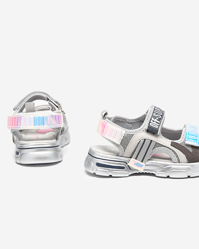 Šedé dievčenské sandále s holografickými vsadkami značky Heilol - Footwear