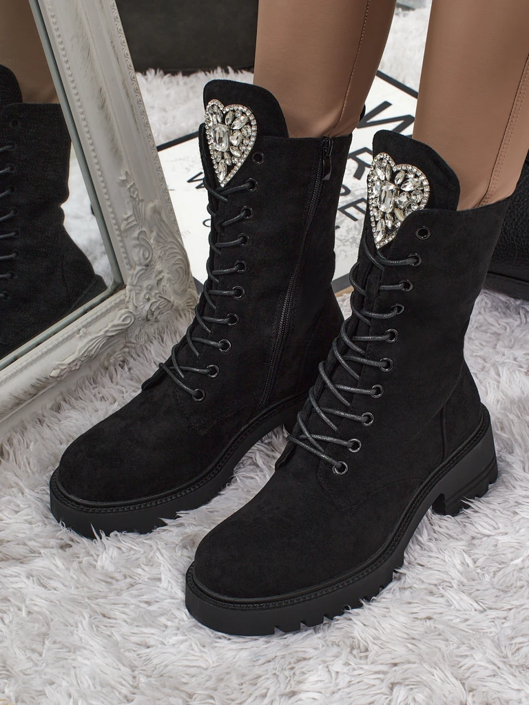 Eko semiš ženski gležnarji z vezalkami Emelune