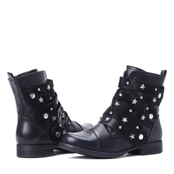 Czarne workery ze skóry eko Stars- Obuwie