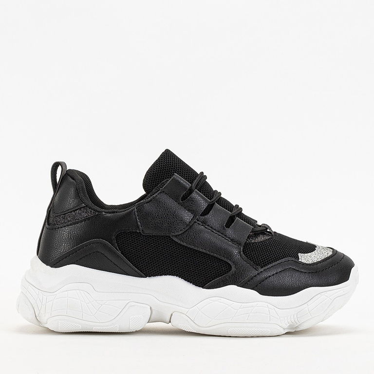 OUTLET Čierna dámska športová obuv na platforme so striebornými vložkami Verica - Obuv