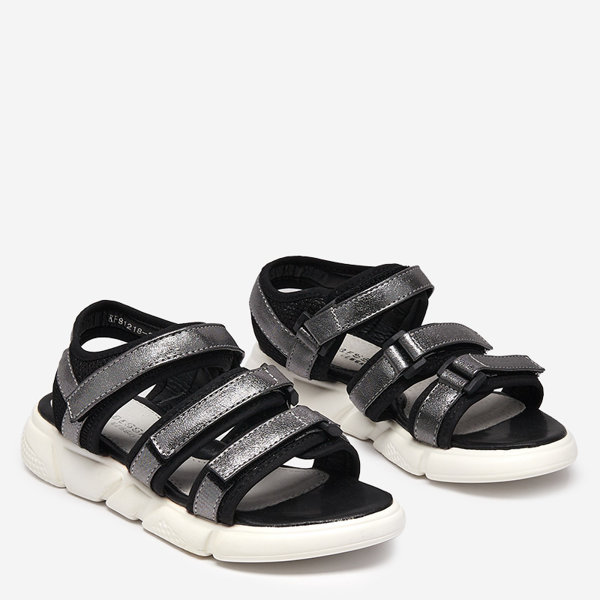 Dievčenské sandále so zapínaním na suchý zips v grafitovej farbe Mumin - Obuv