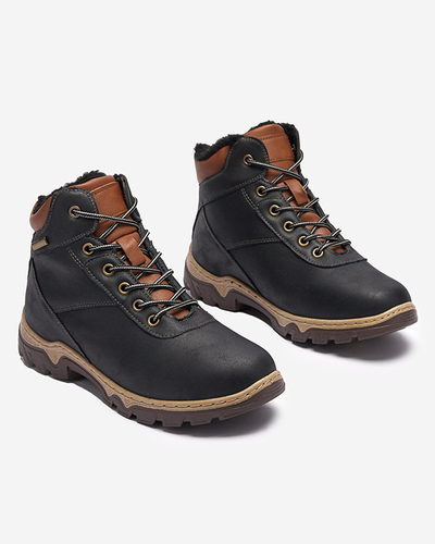 Čierne dámske turistické čižmy viazané kožušinou Poritsu - Obuv