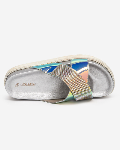 Dámske strieborné holografické papuče s flitrami Keliso - Obuv