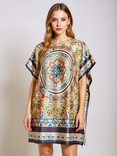 Obleka pareo Royalfashion Calista – večbarvna do kolen, poliester