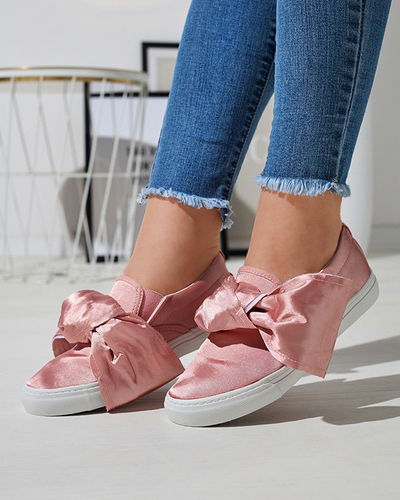 OUTLET Ružové dámske slip-on tenisky s mašľou Erous - Obuv