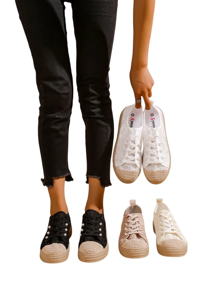 Royalfashion Dámske čipkované tenisky so trblietkami Nille