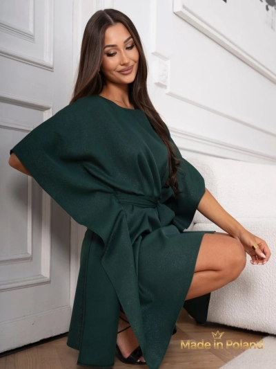 Obleka Serena Zelena s Pasom in Kimono Rokavi - Eleganca in Udobje