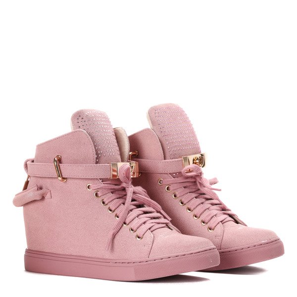 Różowe sneakersy z eko zamszu na krytym koturnie LU BOO - Obuwie