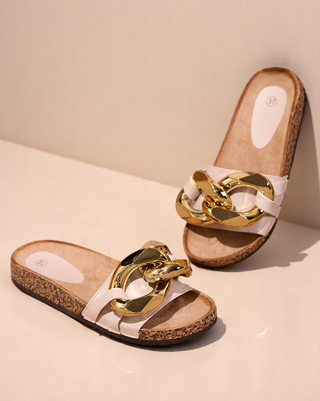 Béžové dámske papuče so zdobením Sofig-Footwear