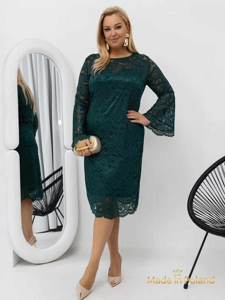 Čipkasta midi ženska obleka s širokimi rokavi Kiss Star