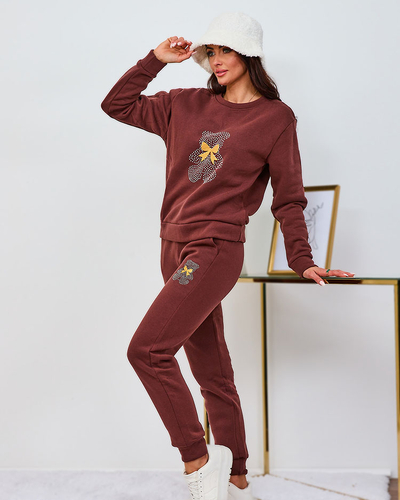 Royalfashion Hnedá dámska zateplená tepláková súprava s potlačou