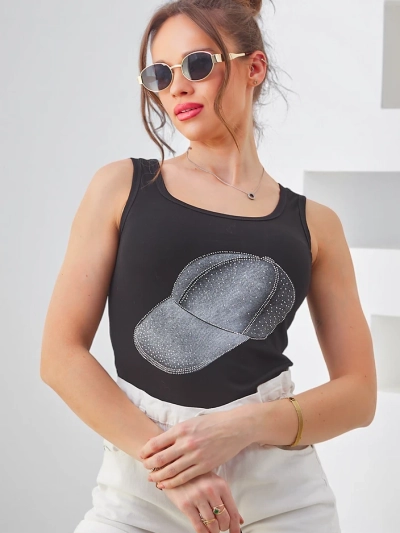 Royalfashion Dámsky bavlnený top s ramienkami a čiapkou