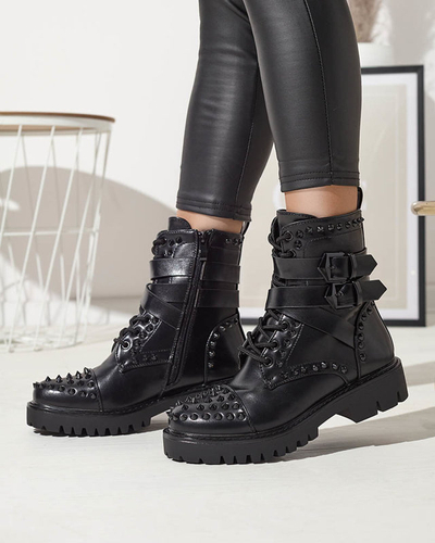 OUTLET Čierne dámske bagger čižmy s cvočkami Edyias - Obuv