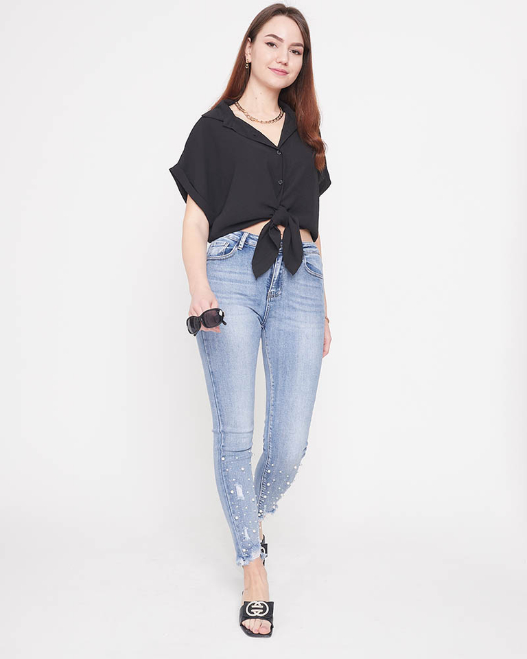 Čierna dámska košeľa na zaväzovanie - oblečenie