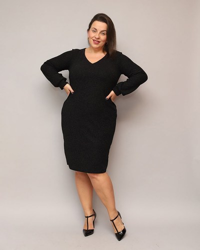 Royalfashion Trblietavé dámske šaty pred kolená v čiernej farbe PLUS SIZE