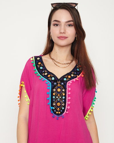 Dámska fialová letná plážová tunika so strapcami - Oblečenie