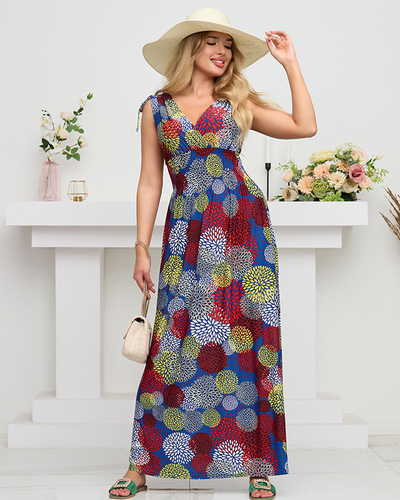 Dámske modré šaty s farebným kvetinovým vzorom - Oblečenie