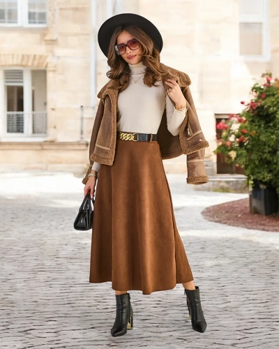 Royalfashion Dámska midi sukňa v štýle semišu