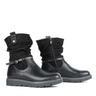 Czarne botki na niskiej platformie Gisella - Obuwie