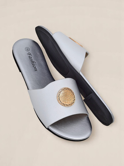 Royalfashion Ženski natikači z ravnim podplatom Golden Slip
