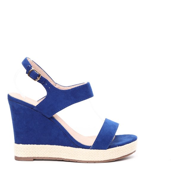 Ciemnoniebieskie sandały na koturnie Stella- Obuwie