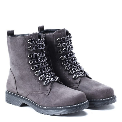 Szare workery z łańcuszkami Bengta- Obuwie