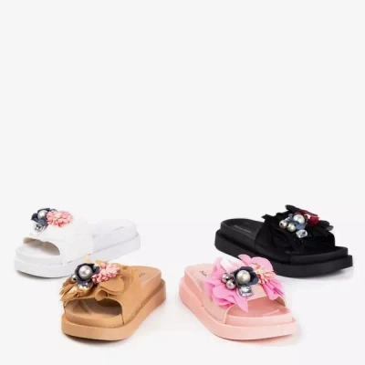 OUTLET Svetlohnedé dámske papuče s kvietkami Mistera - Obuv