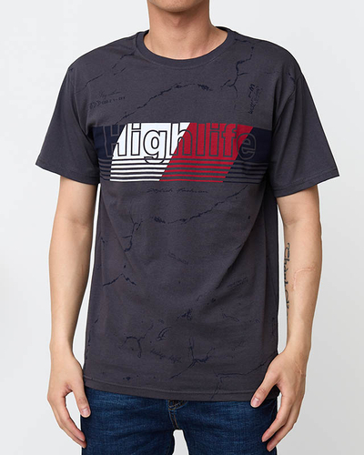 Tmavo šedé pánske tričko s potlačou - Oblečenie