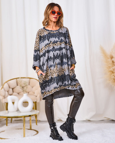 Royalfashion Dámske vzorované šaty v sivej farbe