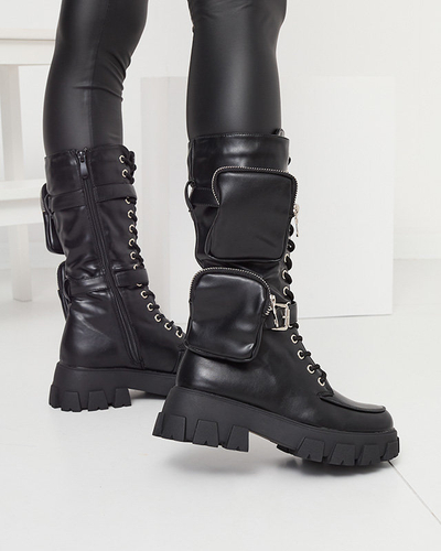 Čierne pracovné čižmy s ozdobnými vreckami na zvršku Sello- Footwear
