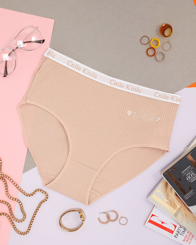 Béžové dámske bavlnené nohavičky s prúžkami - Spodná bielizeň