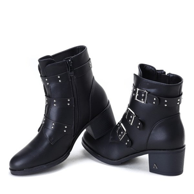 Czarne botki na niskim słupku Aline - Obuwie