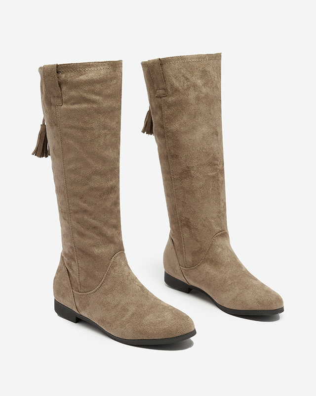 OUTLET Dámske čižmy z eko-semišu v svetlohnedej farbe Ifanell- Obuv