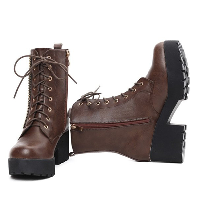 Brązowe botki na platformie Barbra- Obuwie