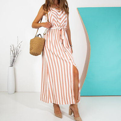 Ružové a biele dámske maxi šaty - Oblečenie