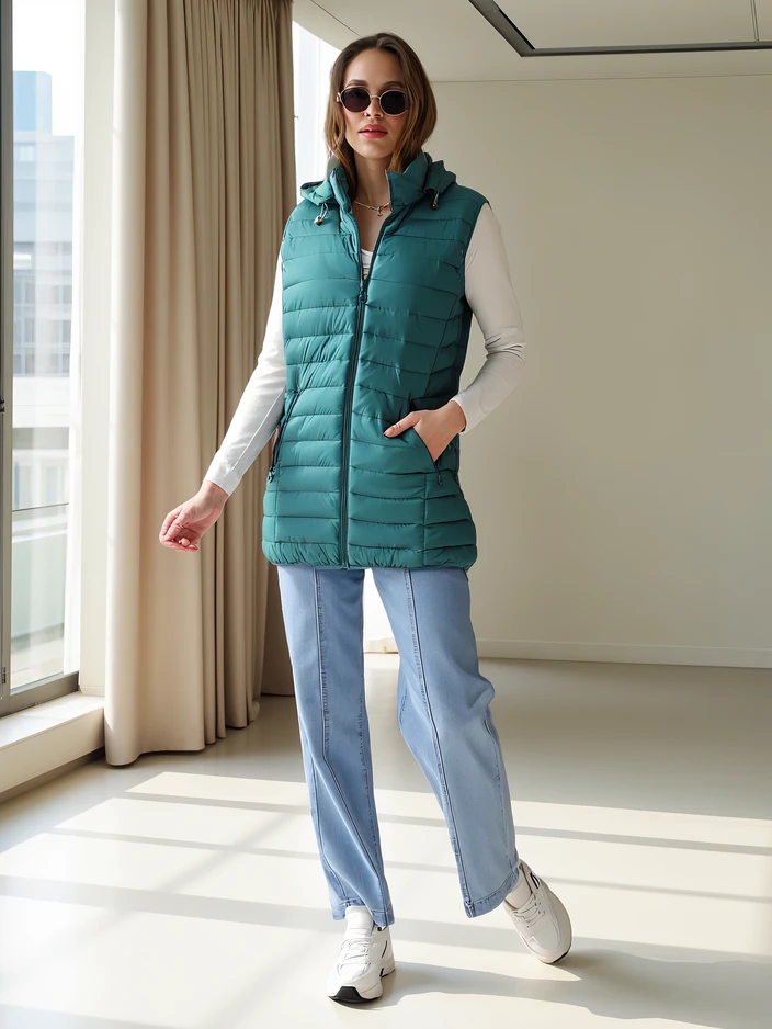 Royalfashion Dámska bezrukávová bunda s odnímateľnou kapucňou