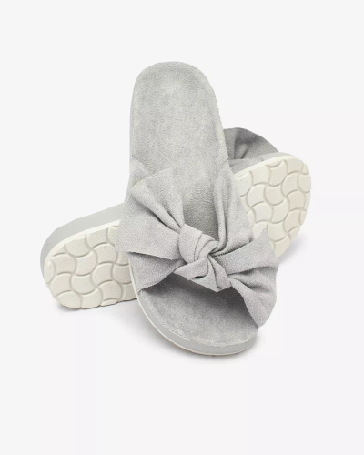 Royalfashion Dámske žabky z eko-semišu s mašľou v sivej farbe Suui