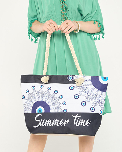 Čiernobiela dámska plážová taška so vzorom - Doplnky