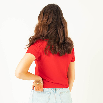 Červené dámske tričko s flitrovým nápisom - Clothing