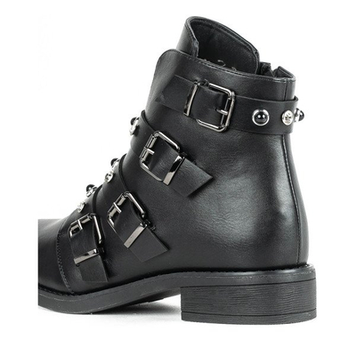 Czarne workery z cyrkoniami i perełkami Leonora - Obuwie