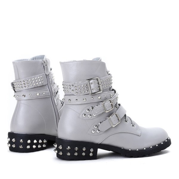 Szare workery z ćwiekami Stephanie - Obuwie