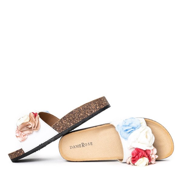 Bílé žabky s ozdobnými květy Carletta - Obuv 1