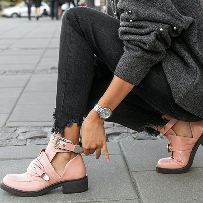 Różowe workery z wycięciami Rickie- Obuwie